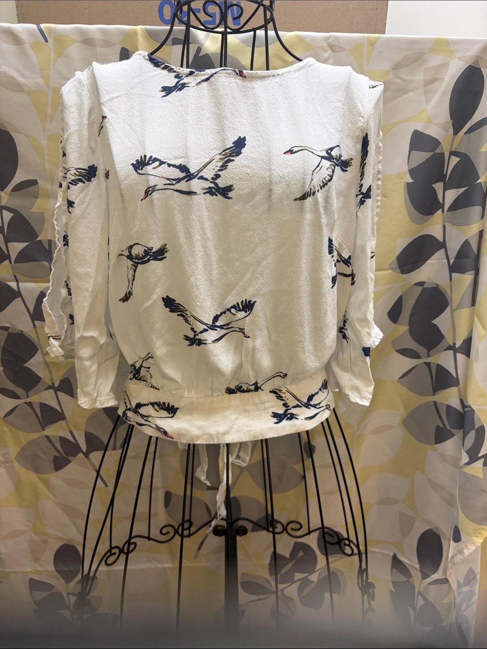 HYFVE White Blouse with Navy Crane Print